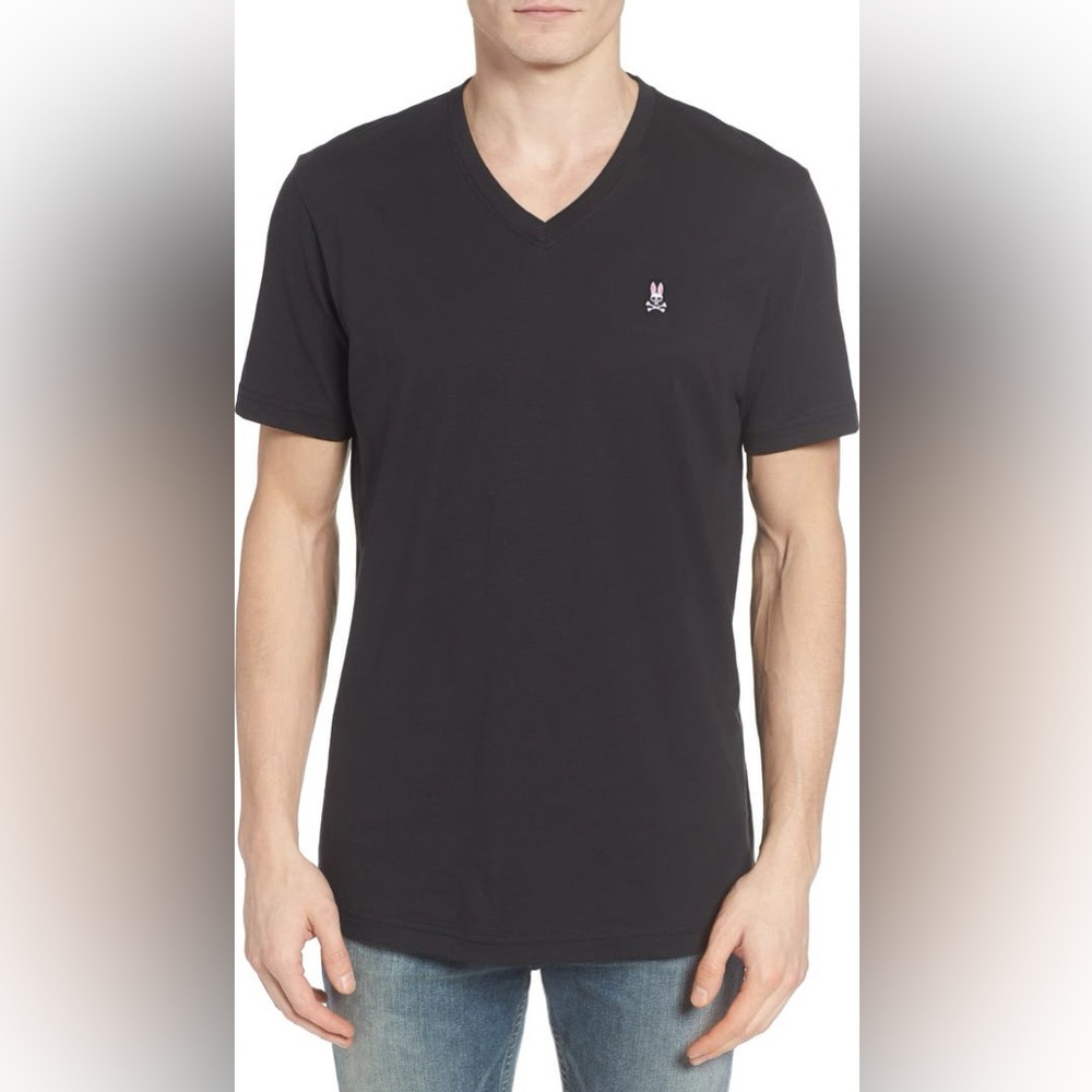 Psycho Bunny Men’s Medium Pima Cotton V-Neck Tee Gray Logo‎